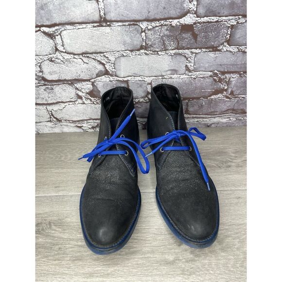 Donald J Pliner ELIO Black Leather Blue Pebble Lace Chukka Ankle Boots Men 9M/42 - Picture 13 of 16